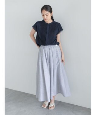 Te chichi 【接触冷感/イージーケア】フロントレースフレンチスリーブブラウス ネイビー