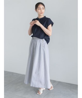Te chichi 【接触冷感/イージーケア】フロントレースフレンチスリーブブラウス ネイビー
