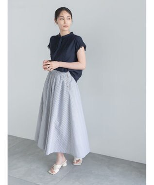 Te chichi 【接触冷感/イージーケア】フロントレースフレンチスリーブブラウス ネイビー