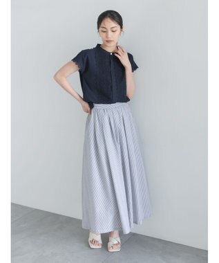 Te chichi 【接触冷感/イージーケア】フロントレースフレンチスリーブブラウス ネイビー