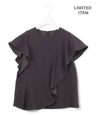 ICB 【WEB限定・洗える】BackSatinGeorgette ラッフルブラウス グレー系