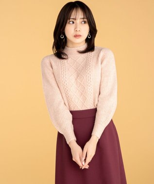 ANY SIS S 【低身長企画】ケーブルコンパクト ニット ペールピンク