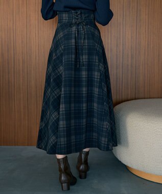 earth music&ecology バックレースアップチェックスカート Navy