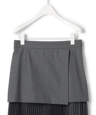 ICB L 【洗える】LooseWeave ドッキングプリーツスカート チャコール系