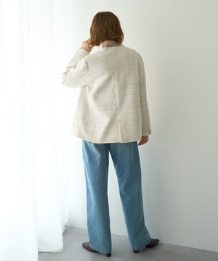 YECCA VECCA ノーカラーツイードジャケット Ivory