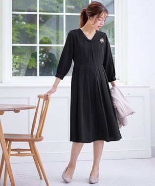 Tiaclasse 【洗える】ロールVネックワンピース ブラック