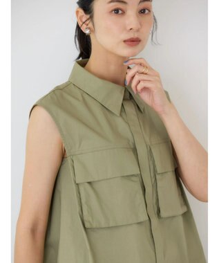 AMERICAN HOLIC ノースリーブＷポケットシャツ Khaki
