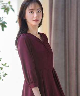 Tiaclasse 【洗える】ロールVネックワンピース ボルドー