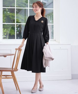 Tiaclasse 【洗える】ロールVネックワンピース ブラック