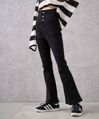 WEGO ハイウエストストレッチフレアデニムパンツ ブラック