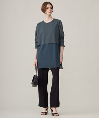 ICB L 【洗える】 シアージャージーコンビ カットソー スレートブルー系