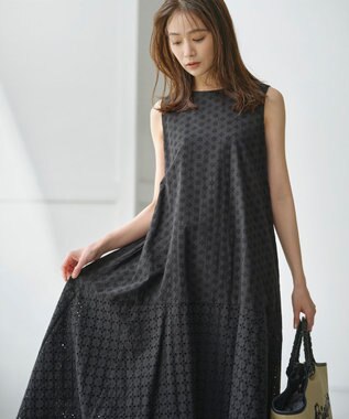 組曲 S 【WEB限定】エンブロイダリーレース ノースリーブワンピース ブラック系