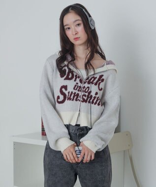 WEGO フラッフィーグラフィックジャガードニットZIPパーカー ホワイトアイボリー