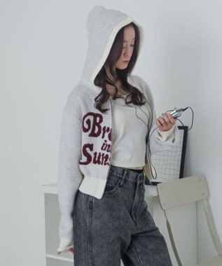 WEGO フラッフィーグラフィックジャガードニットZIPパーカー ホワイトアイボリー