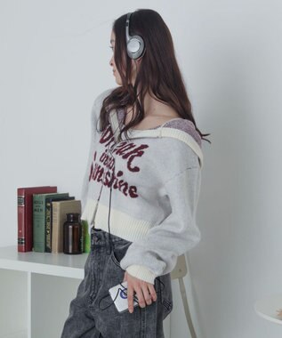 WEGO フラッフィーグラフィックジャガードニットZIPパーカー ホワイトアイボリー