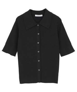 Green Parks ポロ襟5分袖リブニット Black