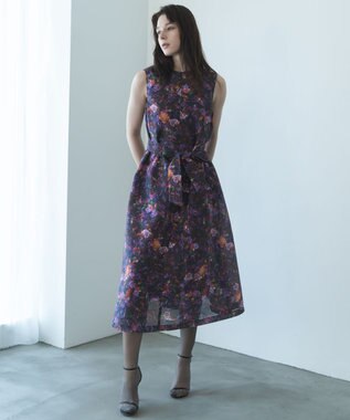 自由区 【カトリエムブーケ】フラワープリントフレアワンピース