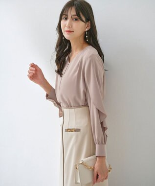 ANY SIS S 【全方位 好印象】フェミニンブラウス×ビットタイトスカート セット アイボリー