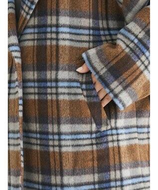 Green Parks ・ＥＬＥＮＣＡＲＥ　ＤＵＥ　シャギーチェックミドルコート Brown