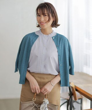 J.PRESS LADIES S 【アンサンブル着用可】Vis/Peスパーク クルーネック カーディガン シーグリーン系