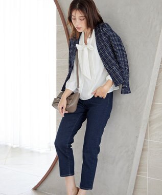 Tiaclasse 【安田美沙子さん着用・洗える】ストレッチストレートデニム ネイビー