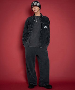 WEGO 【ユニセックス着用ITEM/MLサイズ展開】グラフィックデニムシャツ（LS） デニムブラックソノタ