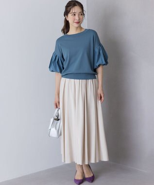 組曲 ストレッチクリアパフ袖 ニット チャコールブルー系