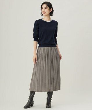 J.PRESS LADIES L 【洗える】トリムツイン ニット ネイビー系
