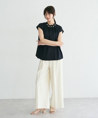 YECCA VECCA パールタックフレンチスリーブブラウス Dark Navy