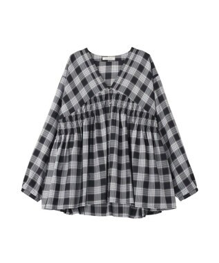 Green Parks 【しゃれシャツ】イージーケアＶネックチェックブラウス Black