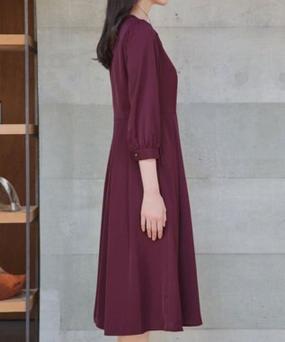 Tiaclasse 【洗える】ロールVネックワンピース ボルドー