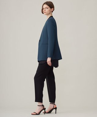 ICB 【洗える】トリプルクロスツイル ノーカラージャケット サルートブルー系