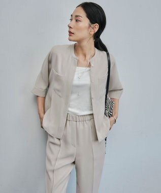 ICB L 【洗える】ライトダブルクロス クロップドシャツ トープ系