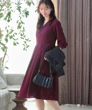 Tiaclasse 【洗える】ロールVネックワンピース ボルドー