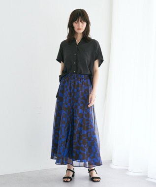 YECCA VECCA アート柄シアーロングスカート Brown
