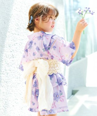 ANY KIDS 【洗濯機可能】簡単帯付き 甚平セット ラベンダー×花柄