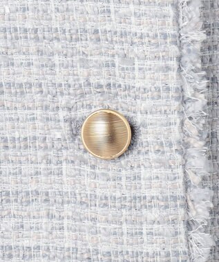 ANY SIS L ノーカラーフリンジツイード ジャケット ブルーグレーミックス