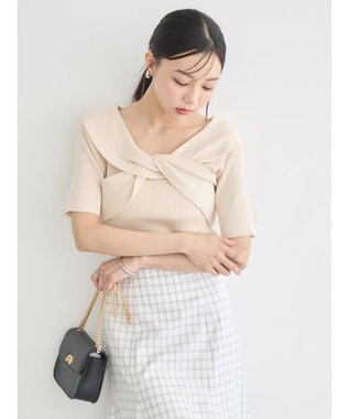 earth music&ecology フロントクロスリブニットプルオーバー Ivory