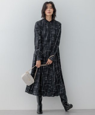 23区 【洗える】モノクロトーンプリント ワンピース ブラック系