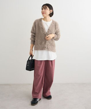 Green Parks シャギーＶネックカーディガン Gray Beige