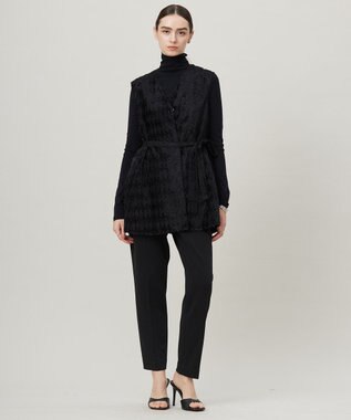 ICB ダイヤカットジャカードブラウス ブラック系