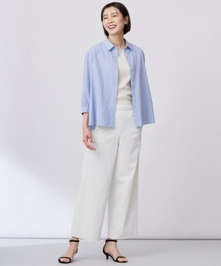 J.PRESS LADIES L 【洗える・接触冷感・UVケア・吸水速乾・防透け】麻シェルドライ ワイドストレート マリン パンツ ナチュラル系