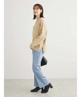 Green Parks 洗える　ミラノリブ編みニットプルオーバー Gray Beige