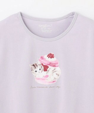 ANY KIDS 水彩風 アニマルプリント Ｔシャツ サックスブルー×ネコ