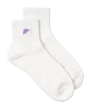 WEGO カラーロゴ刺繍アンクルパイルソックス ホワイト