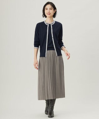 J.PRESS LADIES L 【洗える】トリムツイン ニット ネイビー系