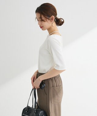 Green Parks ５分袖テレコリブプルオーバー Off White