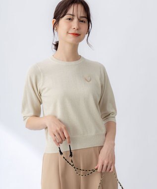 組曲 S 【WEB限定・2SET】5分袖ラメ入りアンサンブルニット ゴールド系