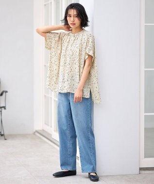 ANY 【洗濯機可】プリントブラウス ベージュベース