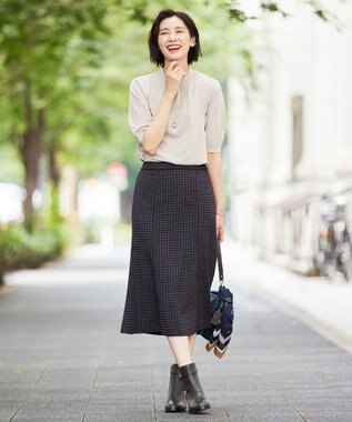 J.PRESS LADIES 【洗える】シュリンクデシン ジオメトリックプリント スカート ネイビー系5